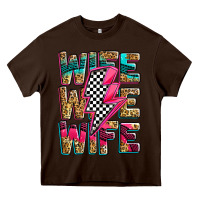 Chocolate Brown race wife wife wife lightningbolt Heavy Core Tee - Zillion Design Studio