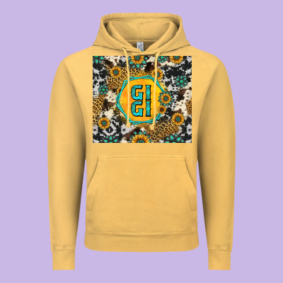 Gigi Sunflower Turquoise Vintage Hoodie Designed By Jasminsmagicworld