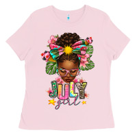 Bubblegum Pink july girl afro woman summer Ladies Tee - texasbilliewilder
