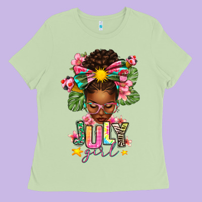 July Girl Afro Woman Summer Ladies Tee Designed By Texasbilliewilder
