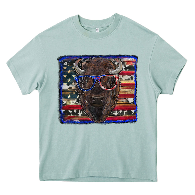 Bison With American Flag And Glasses Heavy Core Tee by RanaPortraitStore | Teevron