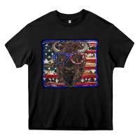 Black bison with american flag and glasses Heavy Core Tee - RanaPortraitStore