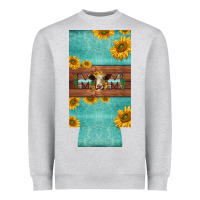 Heather Grey mom hereford cattle sunflowers on tooled leather slim can cooler Heavyweight Sweatshirt - BarkalooDesign