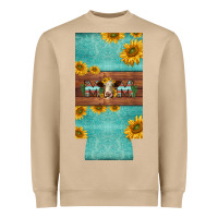Mushroom mom hereford cattle sunflowers on tooled leather slim can cooler Heavyweight Sweatshirt - BarkalooDesign