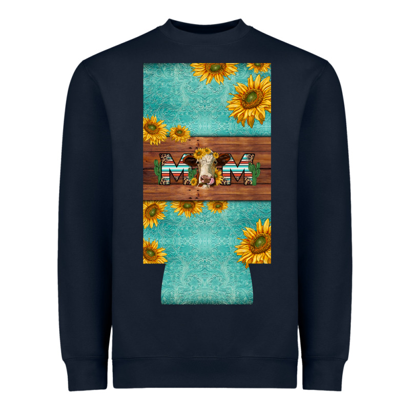 Mom Hereford Cattle Sunflowers On Tooled Leather Slim Can Cooler Heavyweight Sweatshirt by BarkalooDesign | Teevron