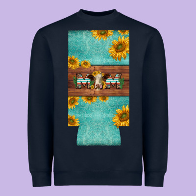Mom Hereford Cattle Sunflowers On Tooled Leather Slim Can Cooler Heavyweight Sweatshirt Designed By Barkaloodesign