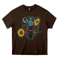 Chocolate Brown bison head with sunflowers and gemstone Heavy Core Tee - RanaPortraitStore
