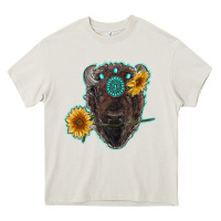 Cream bison head with sunflowers and gemstone Heavy Core Tee - RanaPortraitStore