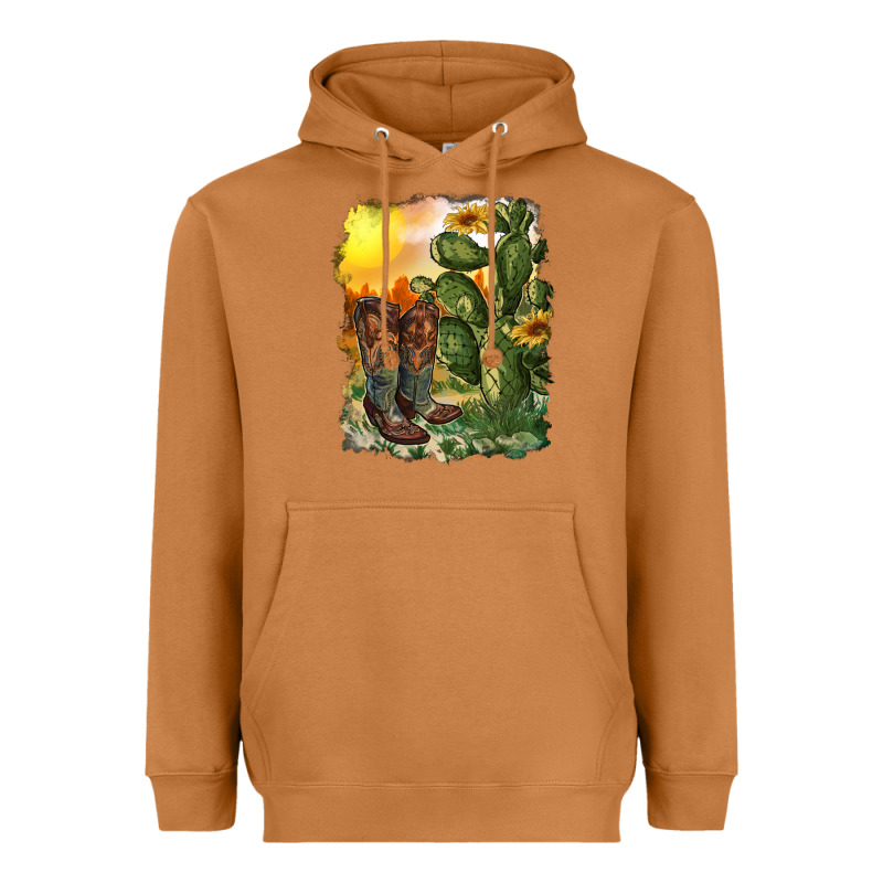 Western Boots With Cactus And Desert Heavyweight Hoodie by RanaPortraitStore | Teevron