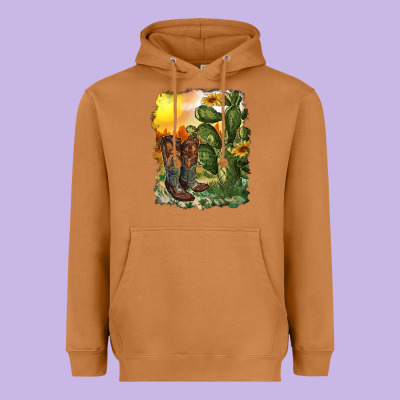 Western Boots With Cactus And Desert Heavyweight Hoodie Designed By Ranaportraitstore