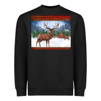 Black christmas reindeer red barn country farm christmas Heavyweight Sweatshirt - BarkalooDesign