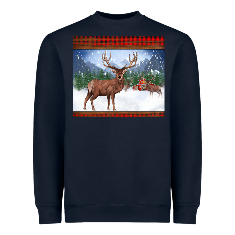 Christmas Reindeer Red Barn Country Farm Christmas Heavyweight Sweatshirt by BarkalooDesign | Teevron