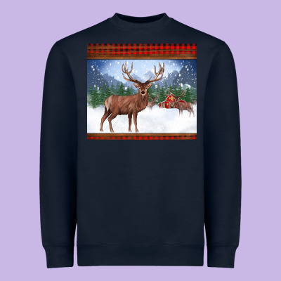 Christmas Reindeer Red Barn Country Farm Christmas Heavyweight Sweatshirt Designed By Barkaloodesign