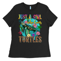 Black just a girl who loves turtles Ladies Tee - texasbilliewilder