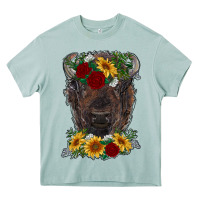 Arona bison face with flowers Heavy Core Tee - RanaPortraitStore