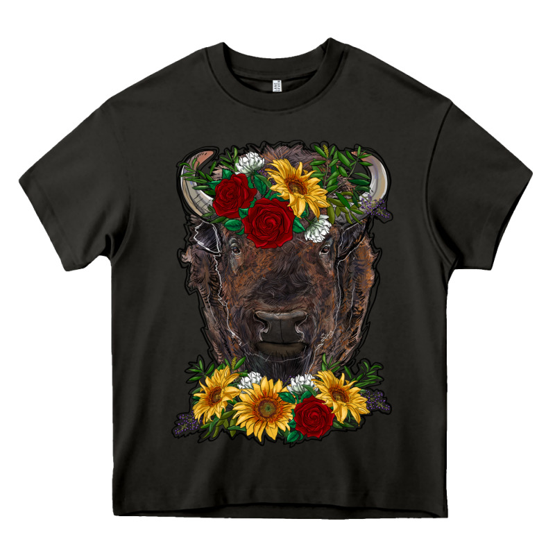 Bison Face With Flowers Heavy Core Tee by RanaPortraitStore | Teevron