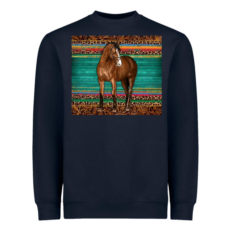 Western Horse Serape  Leather Leopard Heavyweight Sweatshirt by BarkalooDesign | Teevron