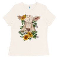 Bone charolais calf with sunflowers Ladies Tee - RanaPortraitStore
