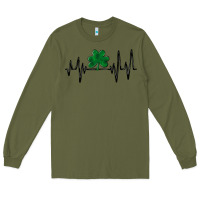 Army Green shamrock heartbeat Long Sleeve Tee - MaliasSmallBusiness
