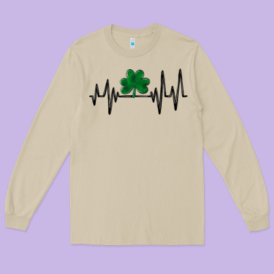 Shamrock Heartbeat Long Sleeve Tee Designed By Maliassmallbusiness