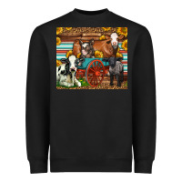 Black Farm Animals On An Old Wagon Heavyweight Sweatshirt - LillyAllenDesigns