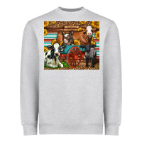 Heather Grey Farm Animals On An Old Wagon Heavyweight Sweatshirt - LillyAllenDesigns