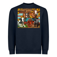 Navy Farm Animals On An Old Wagon Heavyweight Sweatshirt - LillyAllenDesigns