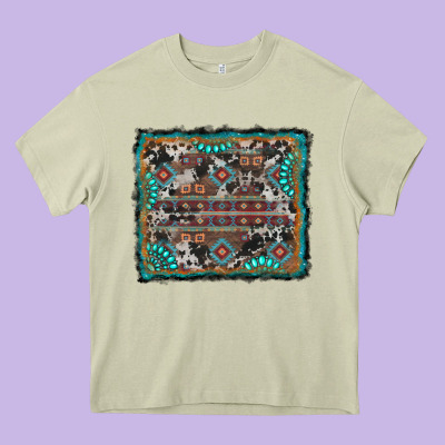 Aztec Background With Gemstone And Cowhide Heavy Core Tee Designed By Ranaportraitstore
