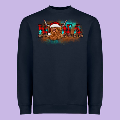 Christmas Nana Highland Cow Heavyweight Sweatshirt Designed By Barkaloodesign