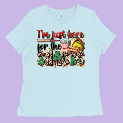 I'm Just Here For The Snacks Softball Ladies Tee Designed By Zillion Design Studio