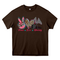 Chocolate Brown peace love racing Heavy Core Tee - Zillion Design Studio