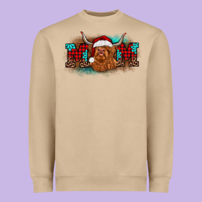 Christmas Mom Highland Cow Heavyweight Sweatshirt Designed By Barkaloodesign
