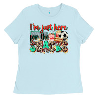 Baby Blue i'm just here for the snacks soccer Ladies Tee - Zillion Design Studio