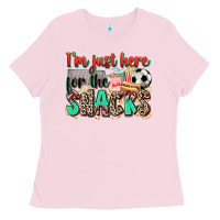 Bubblegum Pink i'm just here for the snacks soccer Ladies Tee - Zillion Design Studio