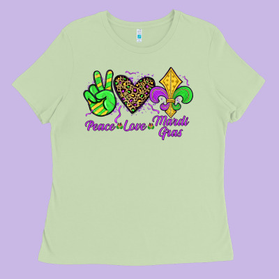 Peace Love Mardi Gras Ladies Tee Designed By Jahusdesignshop