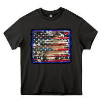 Asphalt american flag with cowhide background Heavy Core Tee - RanaPortraitStore