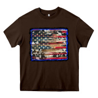 Chocolate Brown american flag with cowhide background Heavy Core Tee - RanaPortraitStore