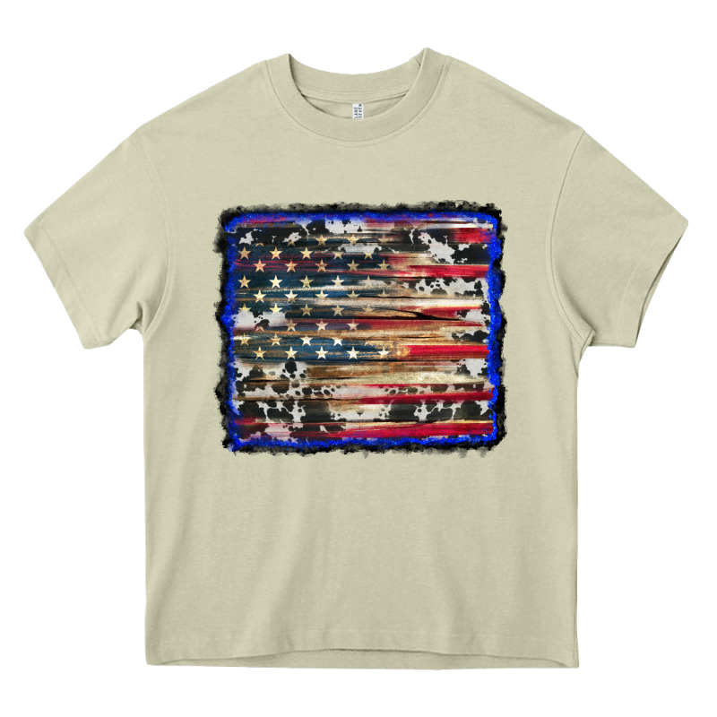 American Flag With Cowhide Background Heavy Core Tee by RanaPortraitStore | Teevron