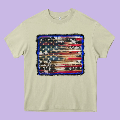 American Flag With Cowhide Background Heavy Core Tee Designed By Ranaportraitstore