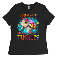Black just a girl who loves turtles Ladies Tee - texasbilliewilder