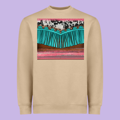 Western Fringe Cowhide Leopard Heavyweight Sweatshirt Designed By Barkaloodesign