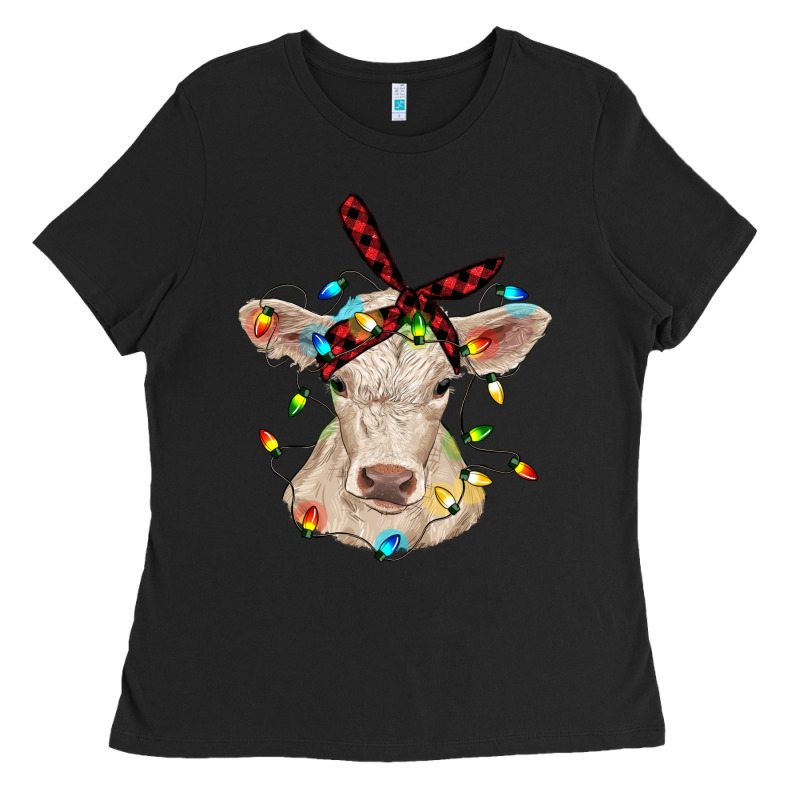 Charolais Calf With Christmas Lights Baby Cow Ladies Tee by RanaPortraitStore | Teevron
