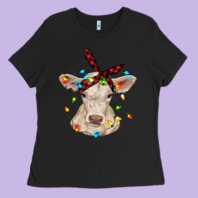 Charolais Calf With Christmas Lights Baby Cow Ladies Tee Designed By Ranaportraitstore