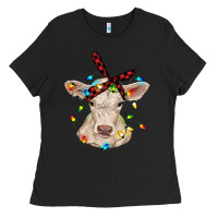 Black charolais calf with christmas lights baby cow Ladies Tee - RanaPortraitStore