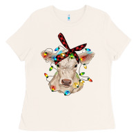 Bone charolais calf with christmas lights baby cow Ladies Tee - RanaPortraitStore