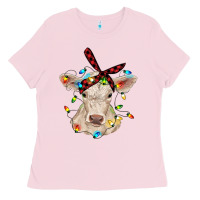 Bubblegum Pink charolais calf with christmas lights baby cow Ladies Tee - RanaPortraitStore