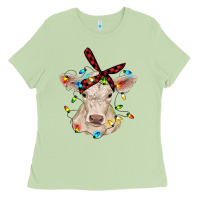 Matcha charolais calf with christmas lights baby cow Ladies Tee - RanaPortraitStore