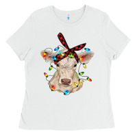 White charolais calf with christmas lights baby cow Ladies Tee - RanaPortraitStore