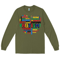 Army Green autism heart Long Sleeve Tee - MaliasSmallBusiness