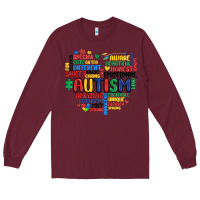 Burgundy autism heart Long Sleeve Tee - MaliasSmallBusiness